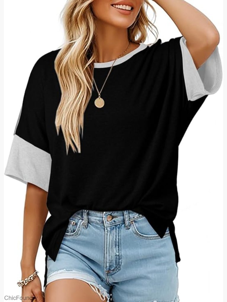 Oversized Crewneck T-Shirt Lightweight Stretch Fabric Business Casual Summer Top